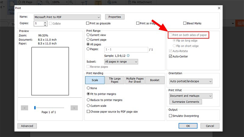 Tích chọn vào Print on both sides