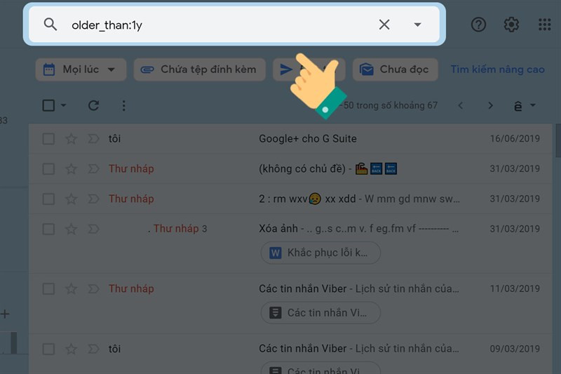 Tìm kiếm thư cũ trong vòng 1 năm