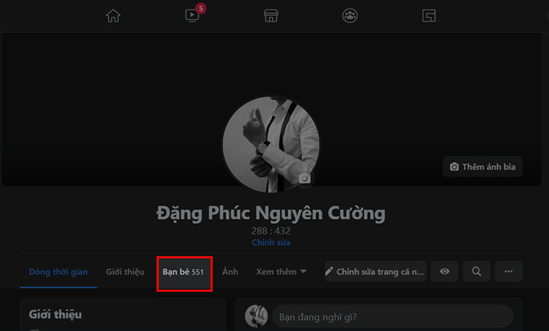 Trang cá nhân Facebook trên máy tính