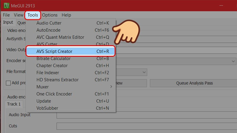 Vào menu Tools, chọn AVS Script Creator
