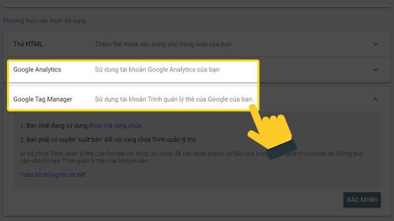 Xác minh bằng Google Analytics