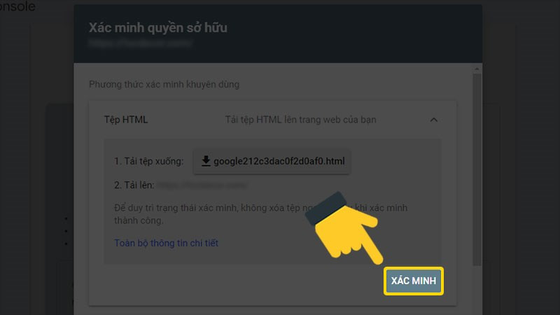 Xác minh Google Search Console bằng tệp HTML