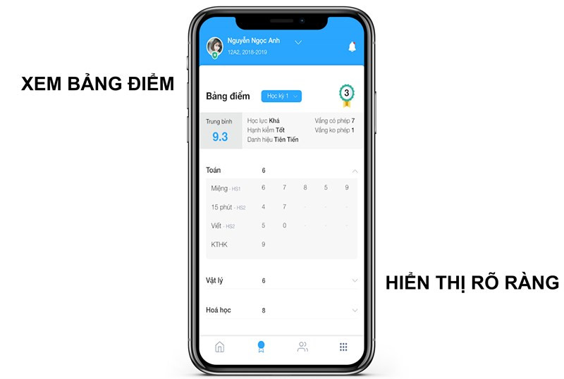 Xem điểm số trên ứng dụng PINO