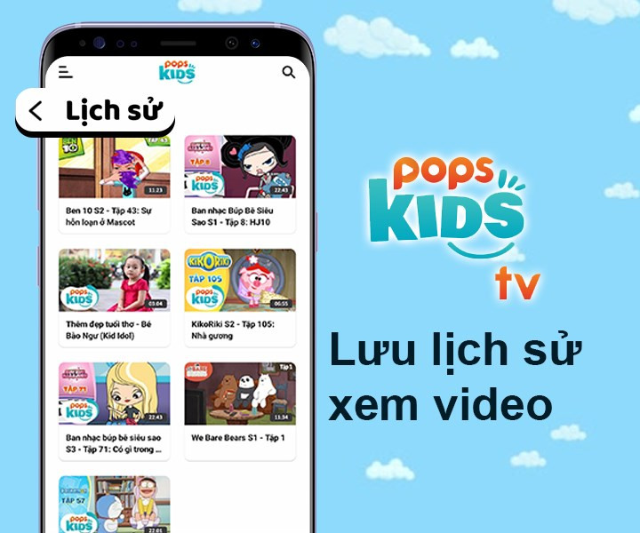 xem lại lịch sử xem video của b&eacute; tr&ecirc;n ứng dụng POPS Kids dễ d&agrave;ng