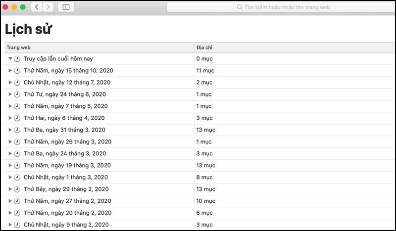 Xem lịch sử trên Safari