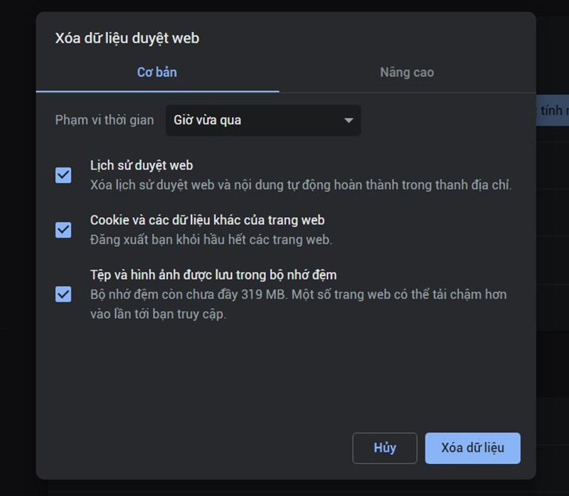 Xóa dữ liệu duyệt web trên Chrome máy tính