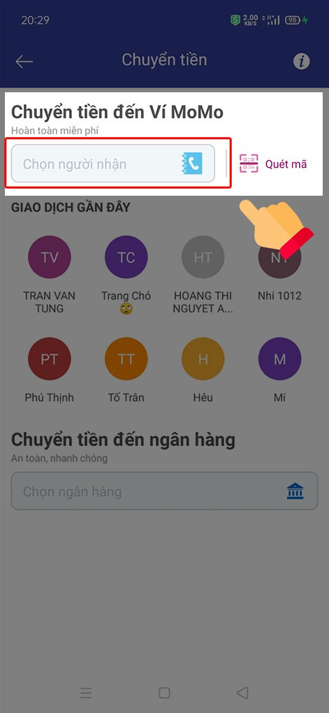 alt: Chọn người nhận trên MoMo