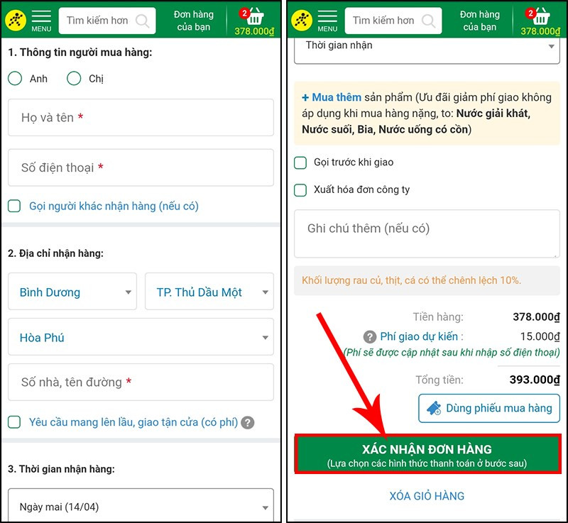 alt: Điền thông tin người mua và hoàn tất đơn hàng