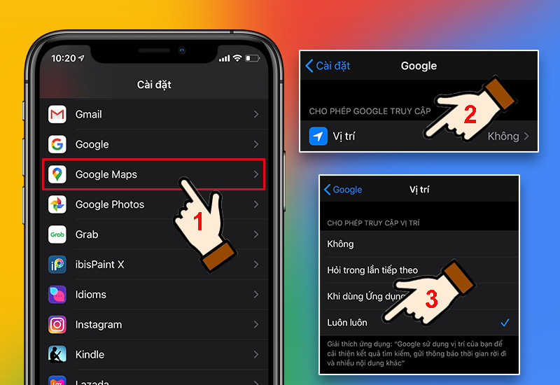 alt text: Cài đặt cho phép Google Maps truy cập vị trí