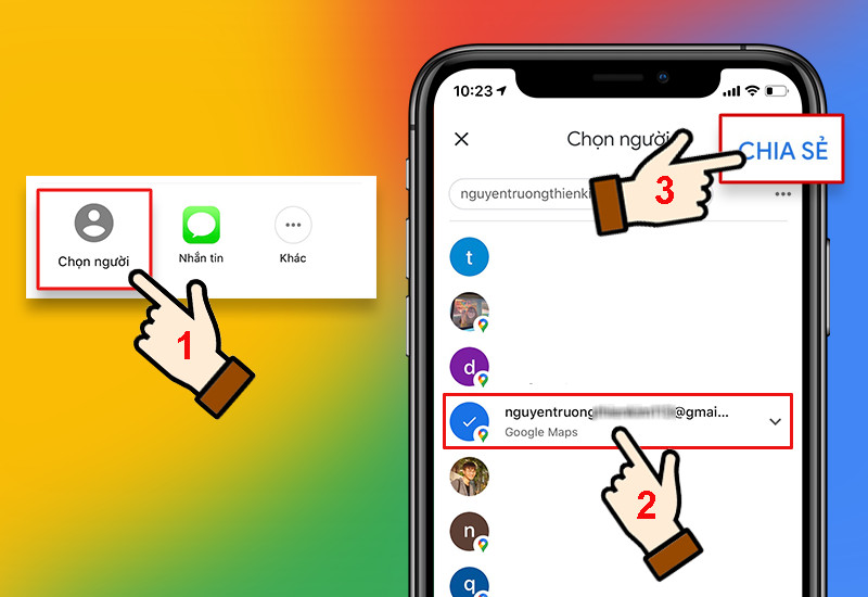 alt text: Chia sẻ vị trí với người có tài khoản Google