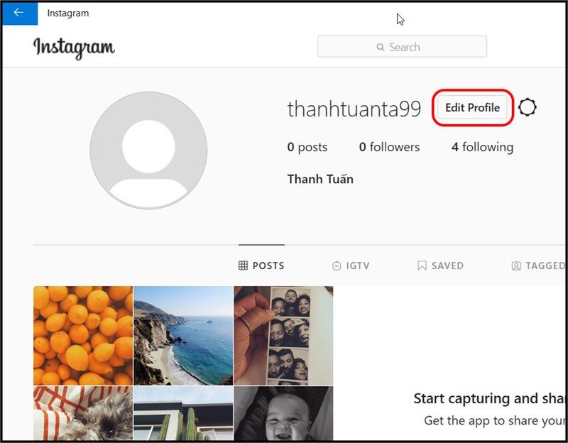 Alt text: Chỉnh sửa hồ sơ Instagram