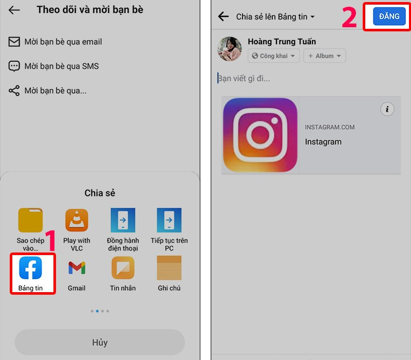 alt text: Chọn bảng tin Facebook