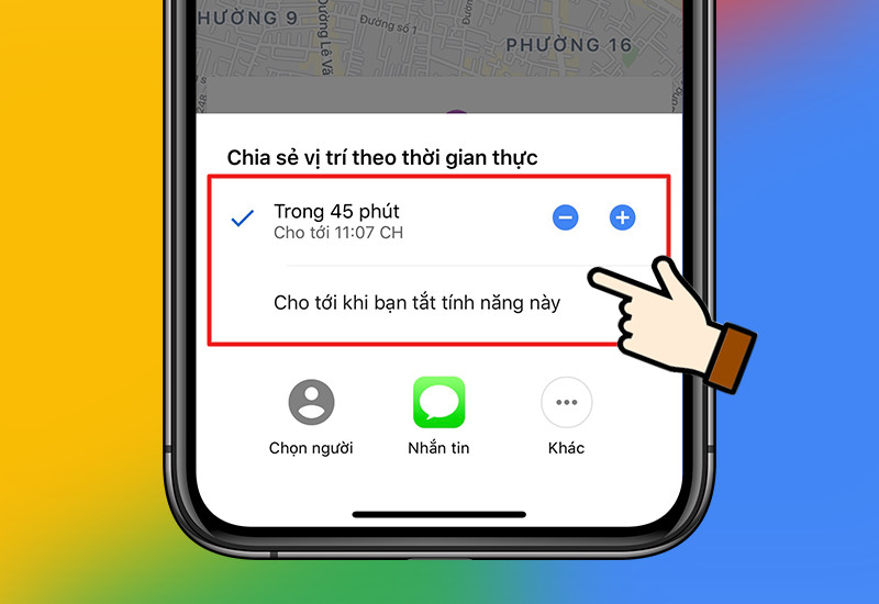 alt text: Chọn thời gian chia sẻ vị trí