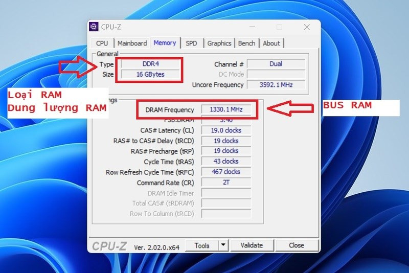 alt text: Giao diện CPU-Z hiển thị thông tin RAM