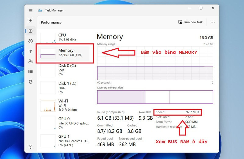 alt text: Giao diện Task Manager hiển thị thông tin RAM