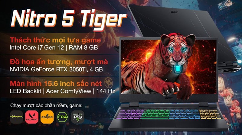 alt text: Hình ảnh laptop Acer Nitro 5 Tiger AN515 58 773Y