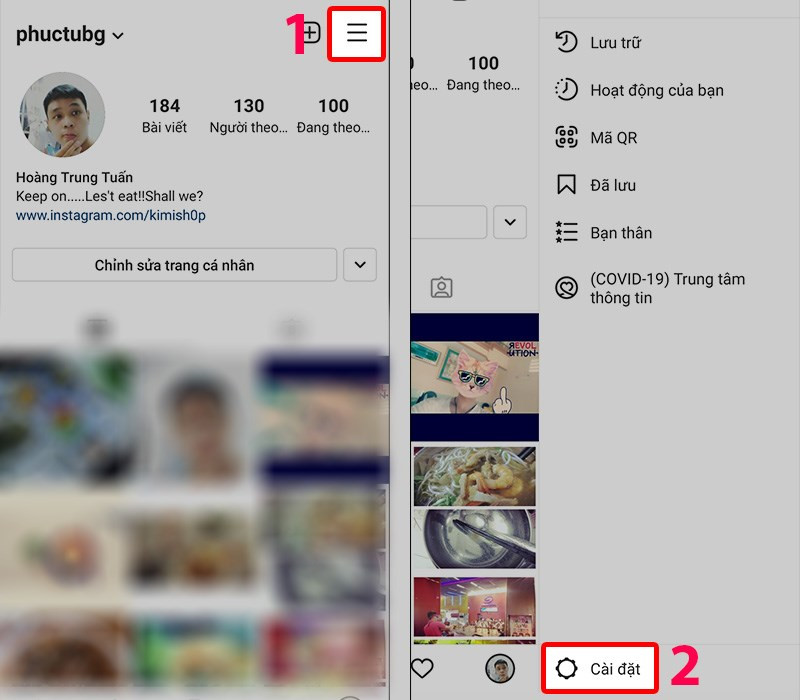 alt text: Mở cài đặt Instagram