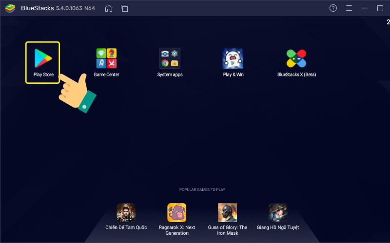 alt text: Mở cửa hàng Play Store trên BlueStacks