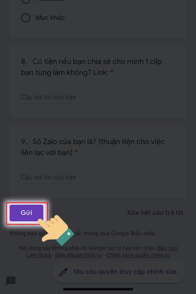 alt text: Nhấn nút "Gửi"