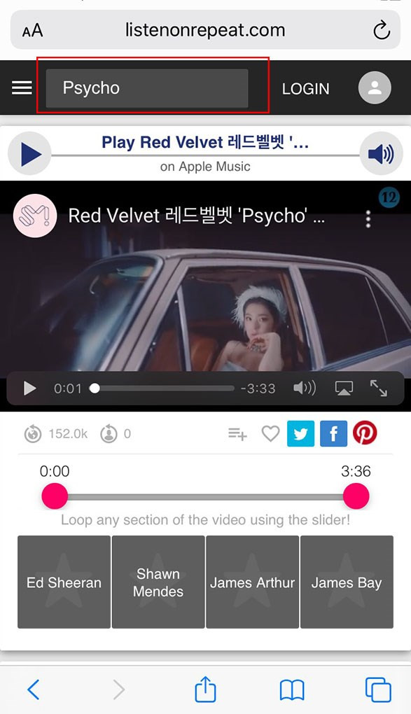 alt text: Tìm kiếm video trên listenonrepeat.com