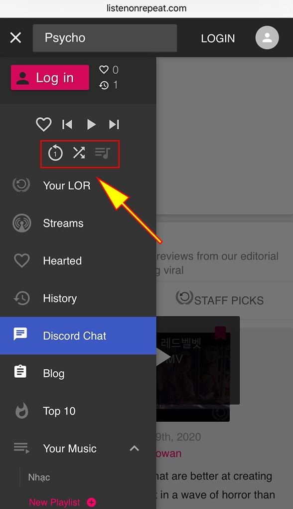 alt text: Tùy chỉnh chế độ phát trên listenonrepeat.com
