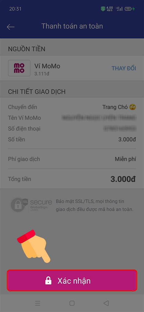 alt: Xác nhận chuyển tiền MoMo