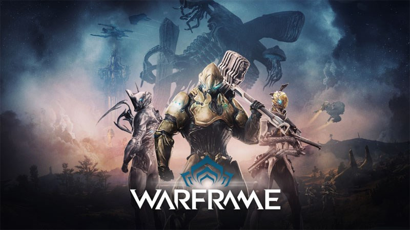 alt=Hình ảnh giới thiệu Warframe, với nhân vật Warframe nổi bật trên nền không gian.