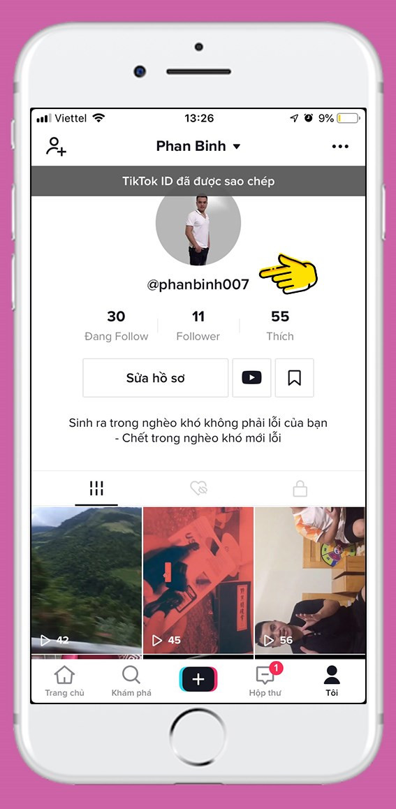 Ảnh minh họa ID TikTok trên trang cá nhân