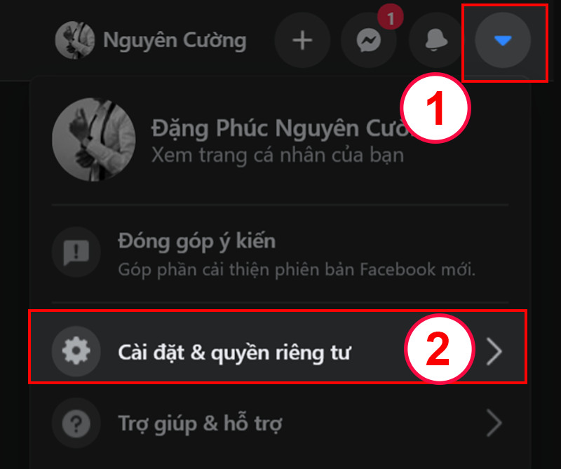 Biểu tượng cài đặt Facebook trên máy tính