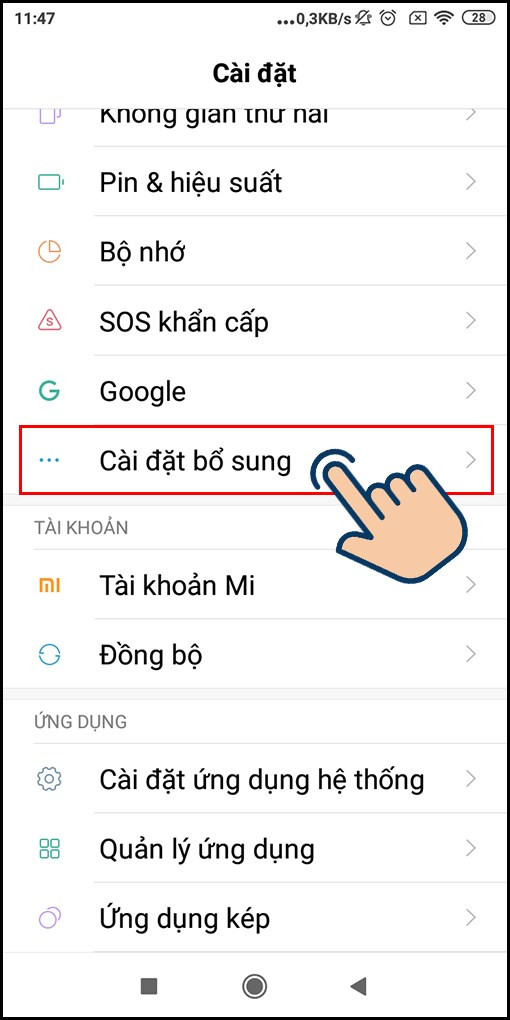 Cài đặt bổ sung