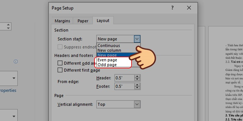 Cài đặt in trang lẻ hoặc chẵn trong Word