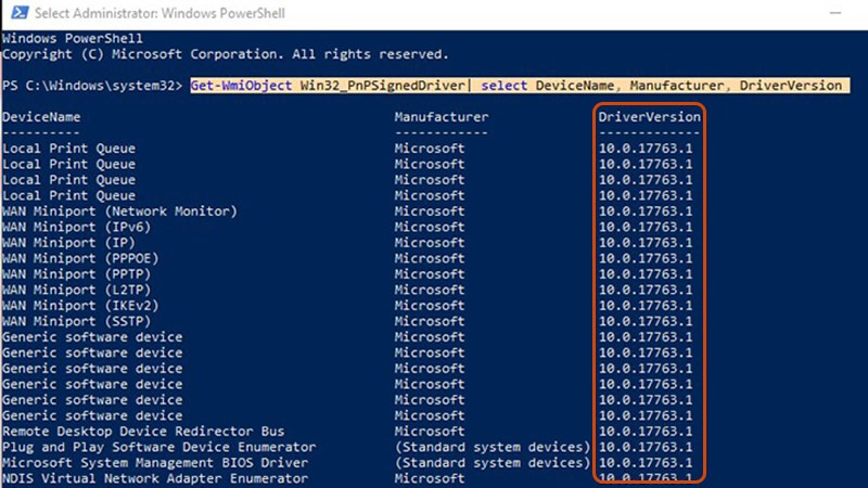 Chạy lệnh kiểm tra driver trong PowerShell