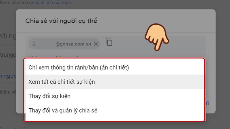 Chia sẻ lịch với người cụ thể