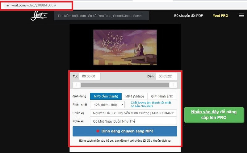 Chỉnh sửa URL YouTube để tải nhạc MP3