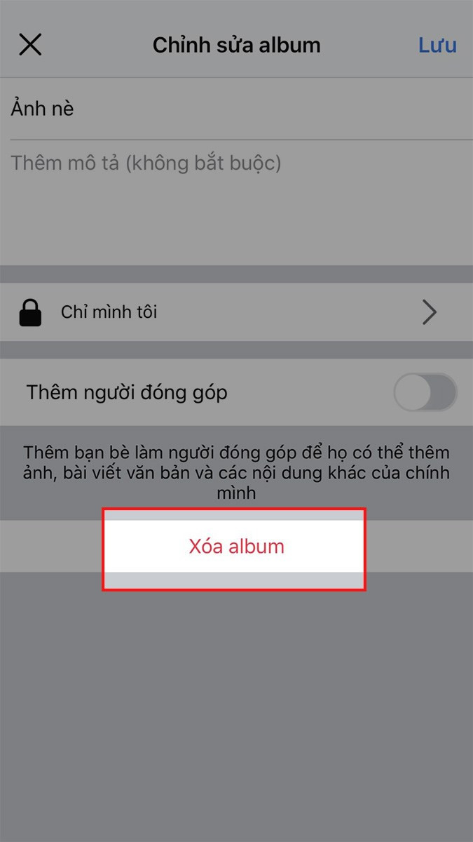 Chọn Album và xóa album