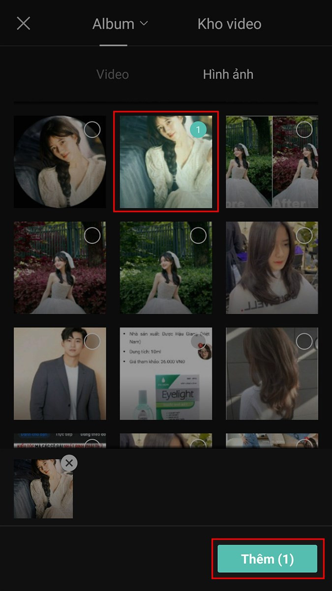Chọn ảnh và nhấn Thêm