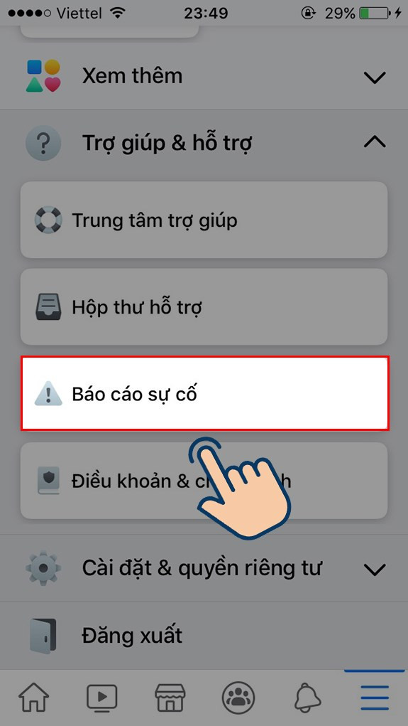 Chọn Báo cáo sự cố