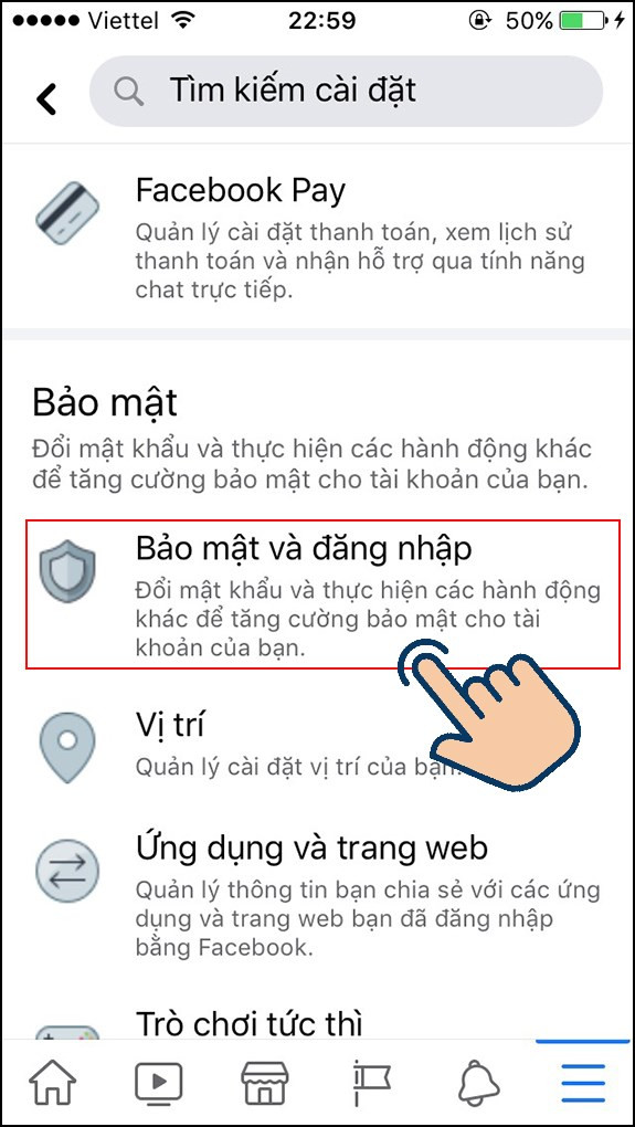 Chọn Bảo mật và đăng nhập