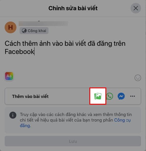 Chọn biểu tượng ảnh tại mục Thêm vào bài viết