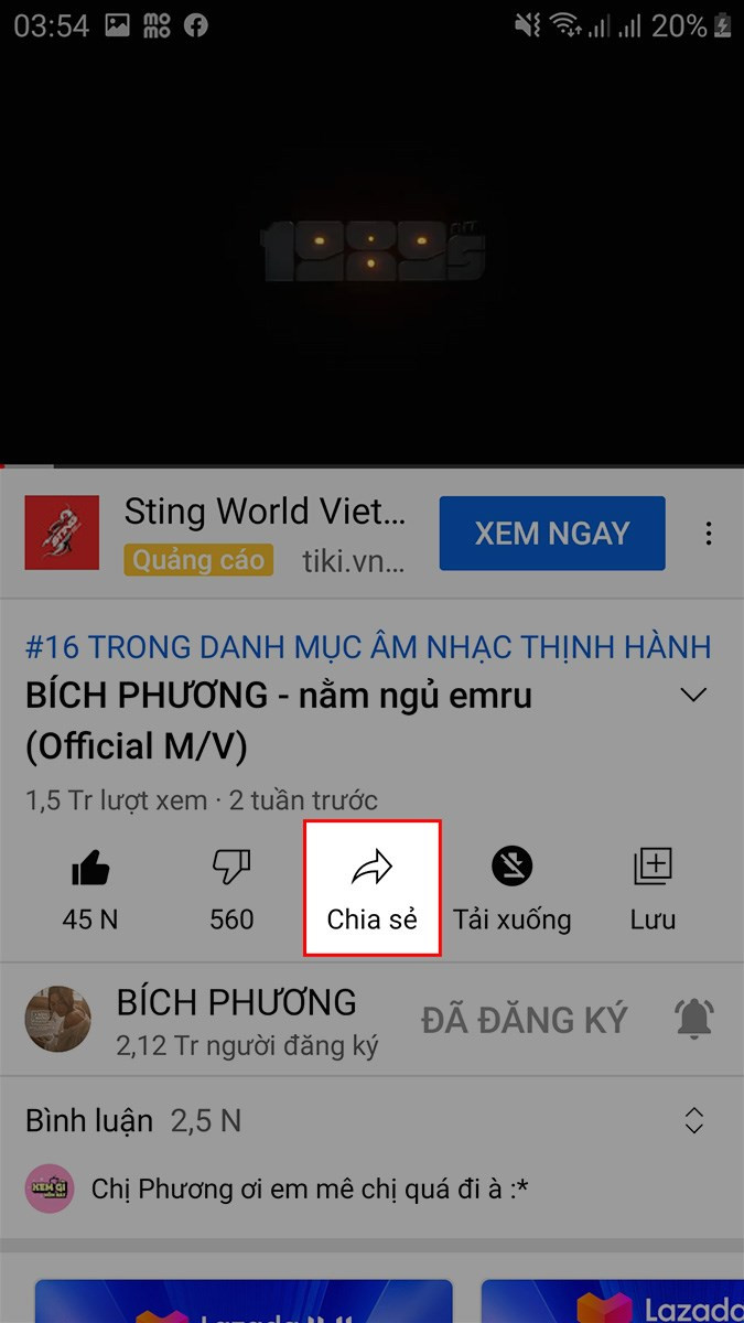 Chọn Chia sẻ trên YouTube Android