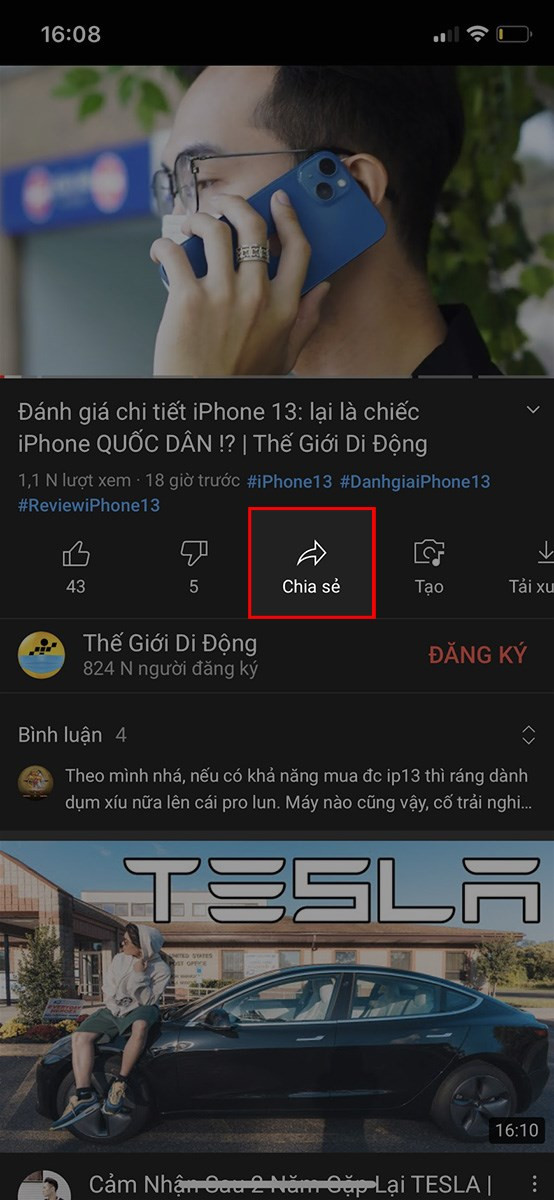 Chọn Chia sẻ trên YouTube iPhone