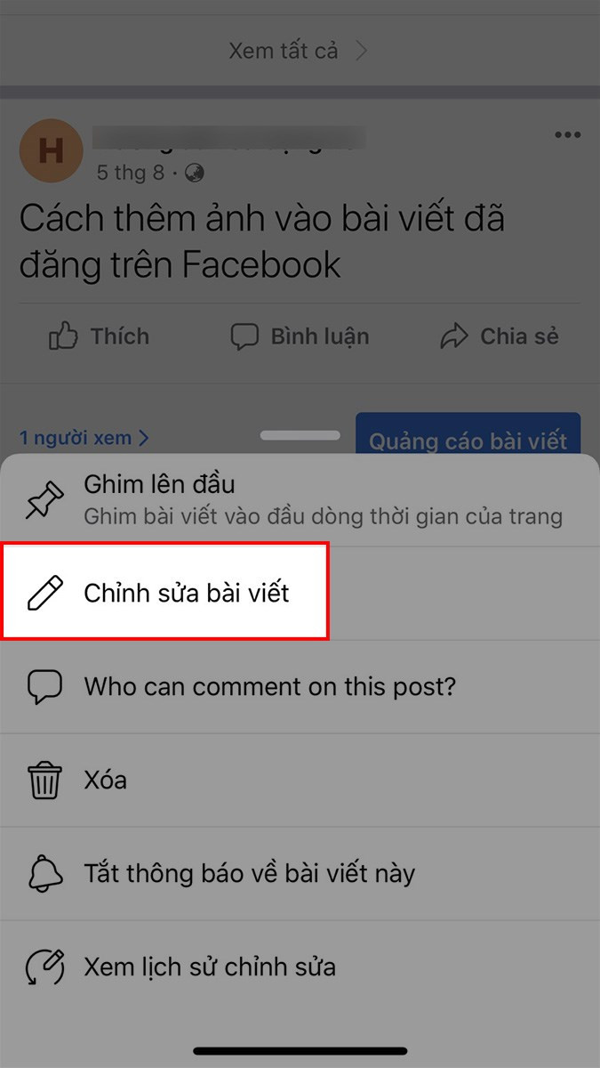 Chọn Chỉnh sửa bài viết