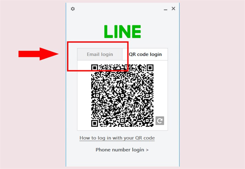 Chọn Email Login khi mở Line trên máy tính