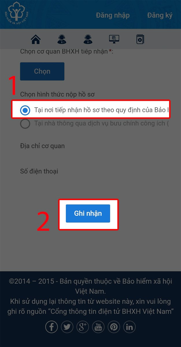 Chọn h&igrave;nh thức nộp v&agrave; nhấn Ghi nhận