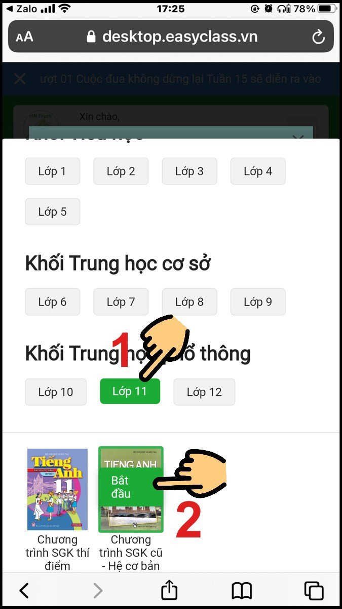 Chọn khối lớp v&agrave; Chương tr&igrave;nh SGK bạn đang học