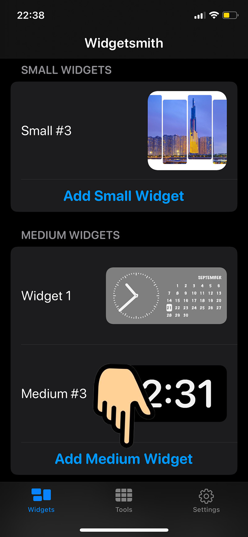 Chọn kích thước widget