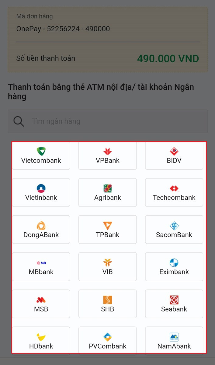 Chọn Ng&acirc;n h&agrave;ng m&agrave; bạn muốn thanh to&aacute;n