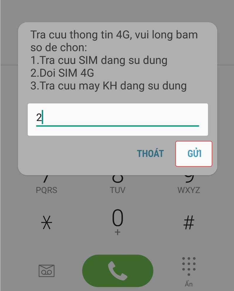 Chọn nhánh 2 để đổi sim 4G