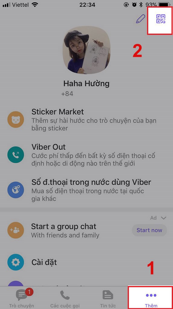 Chọn Trình quét mã QR trên ứng dụng Viber điện thoại