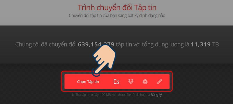 chọn vào Chọn tập tin để tải file PDF cần nén lên trang web.